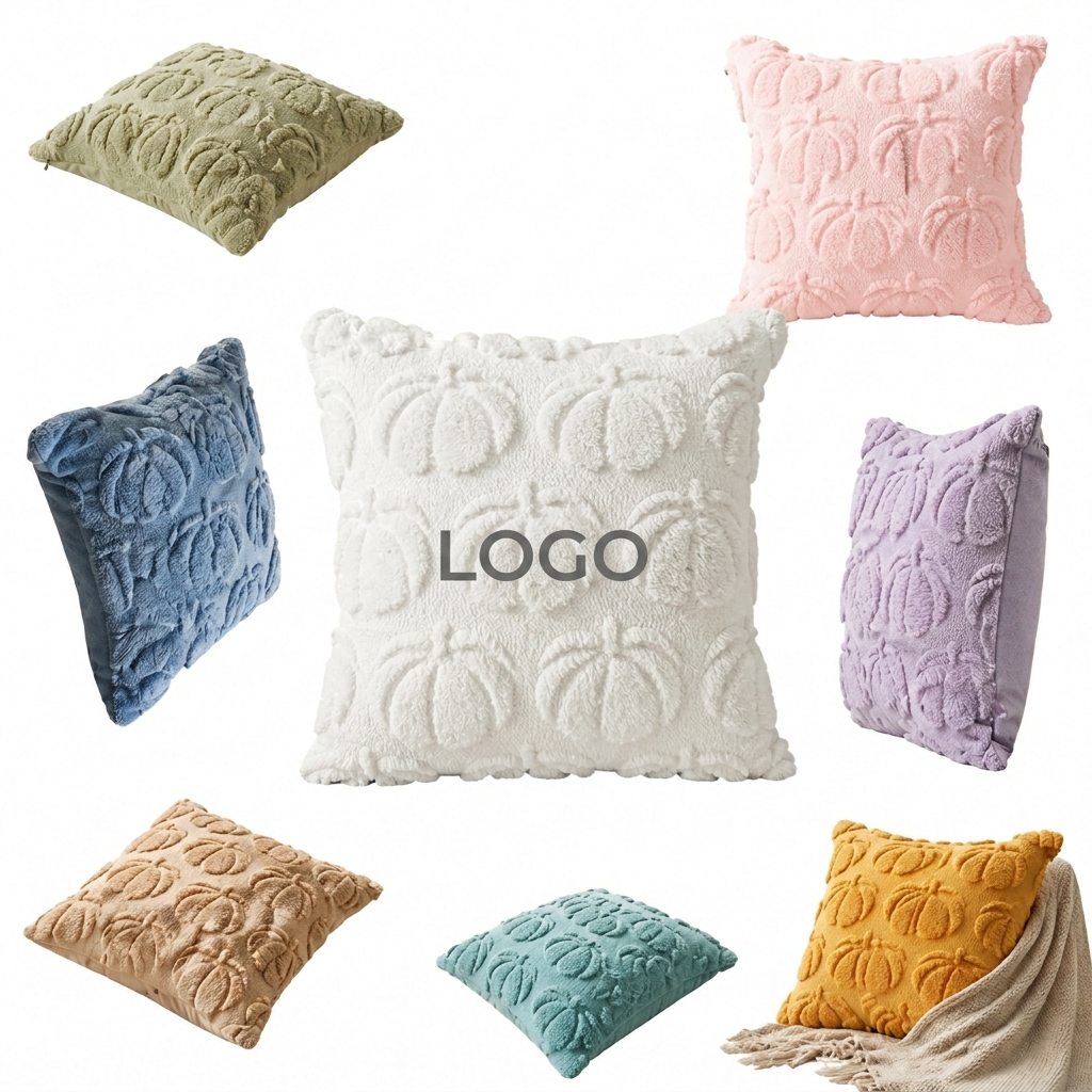 Textured Pumpkin Pattern Faux Fur Cushion Case for Seasonal Branding