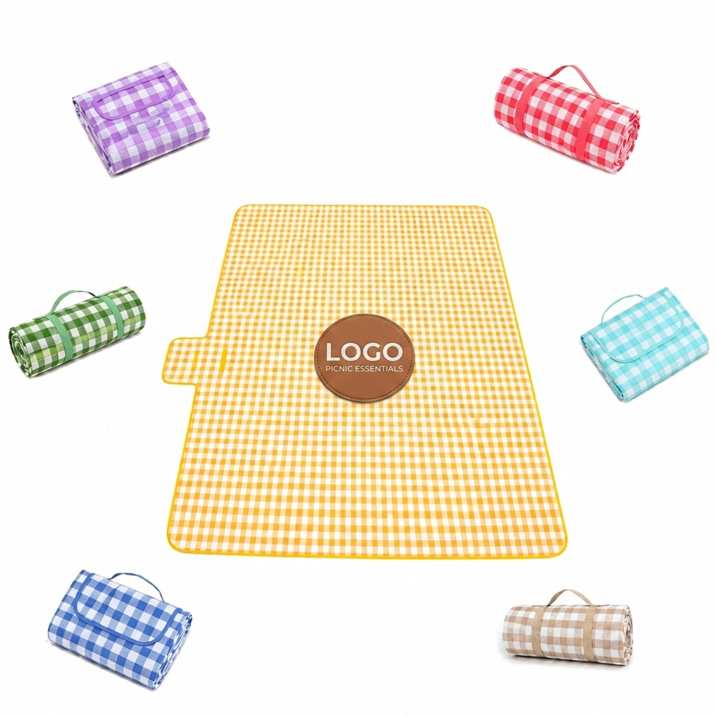 Foldable Checkered Outdoor Blanket with Integrated Carrying Handle