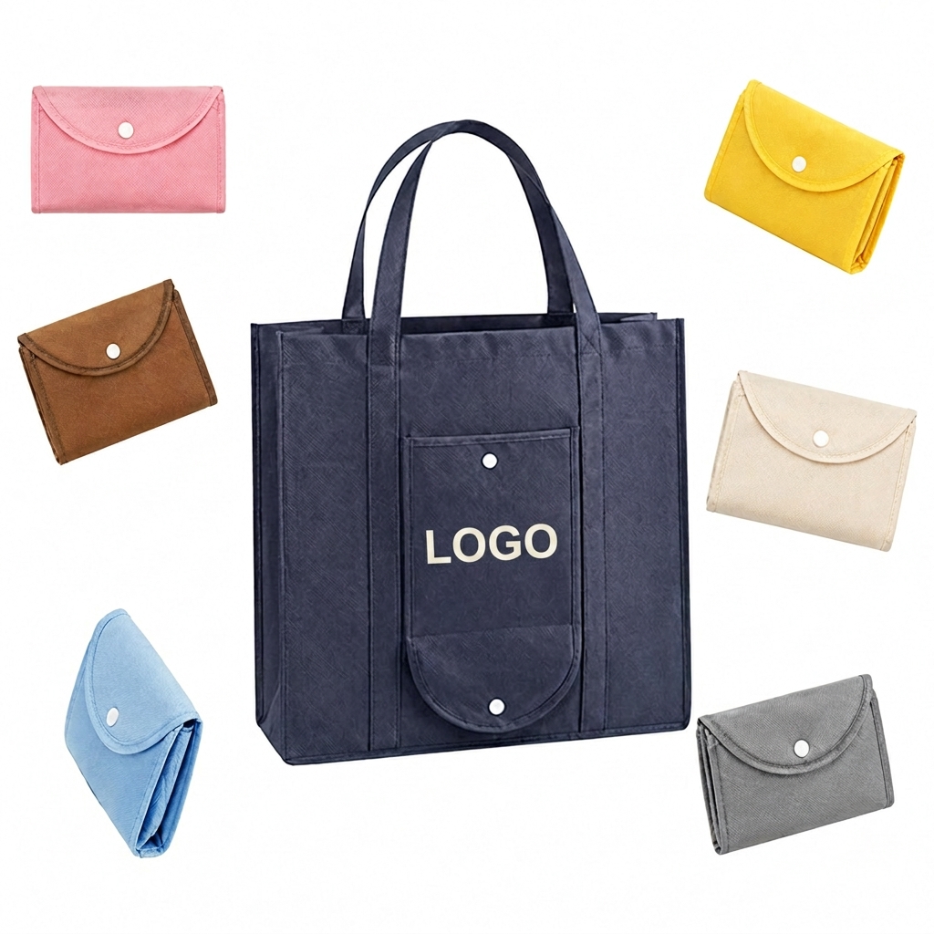 Portable Collapsible Grocery Tote with Integrated Snap Closure