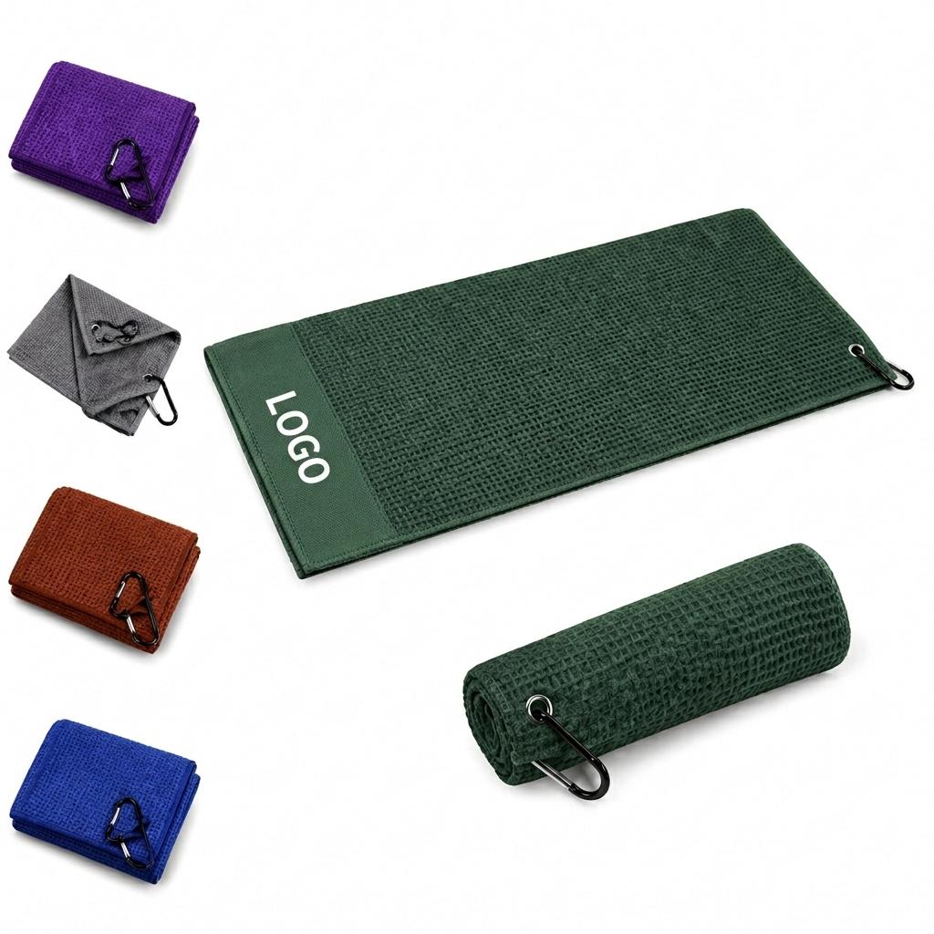 Microfiber Waffle Weave Golf Towel with Reinforced Carabiner Clip