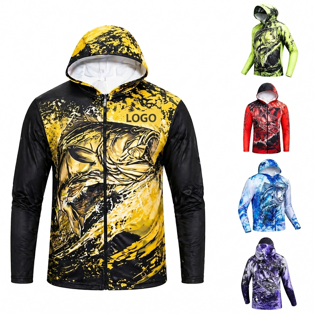 Men's Performance Full-Zip Sun Shield Fishing Hoodie with Graphic Print