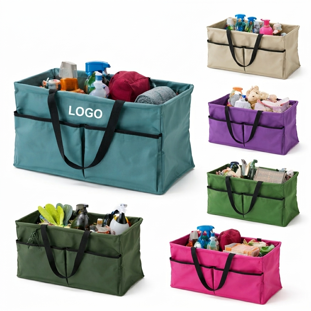 Multi-Pocket Utility Organizer Tote - Foldable Heavy-Duty Storage Bin
