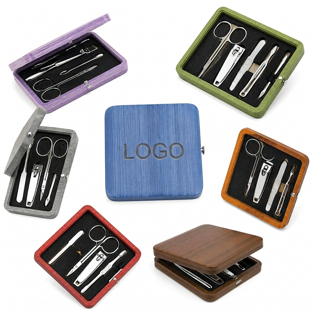 Natural Bamboo Grooming Kit with Color-Accented Metal Tools
