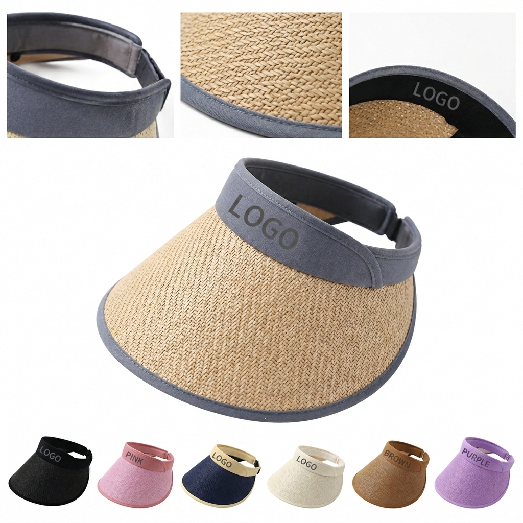 Natural Jute Open-Top Sun Visor with Adjustable Fabric Band