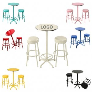 Retro Style 3-Piece Bistro Set with Round Table and Padded Stools