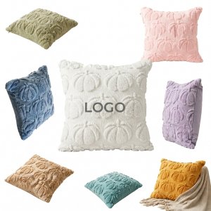 Textured Pumpkin Pattern Faux Fur Cushion Case for Seasonal Branding