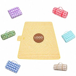 Foldable Checkered Outdoor Blanket with Integrated Carrying Handle