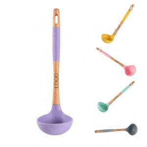 Heat-Resistant Silicone Ladle with Natural Beechwood Handle